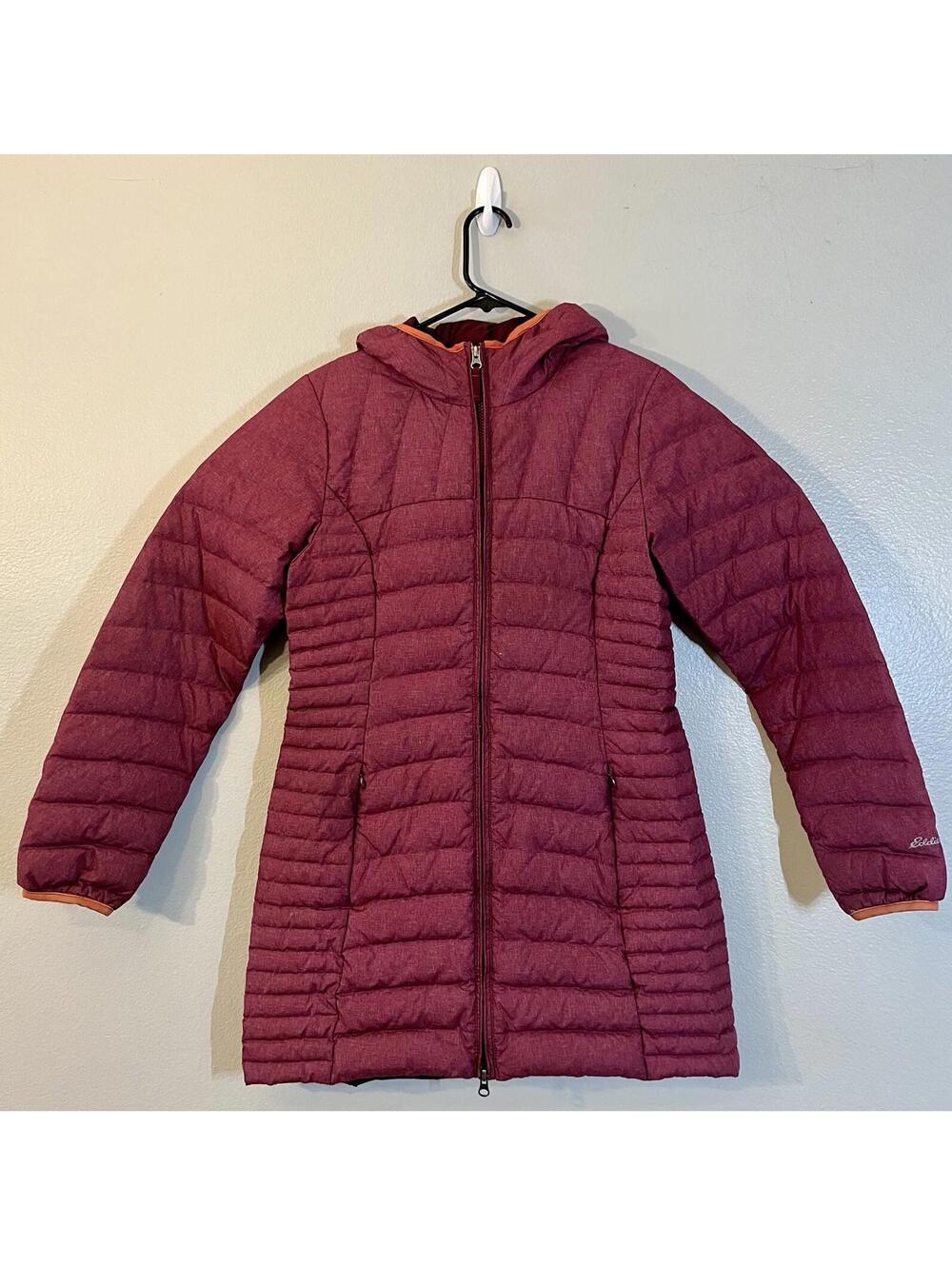 EDDIE BAUER Astoria Long Down Puffer Hooded Slim Parka Claret Red Women’s Medium